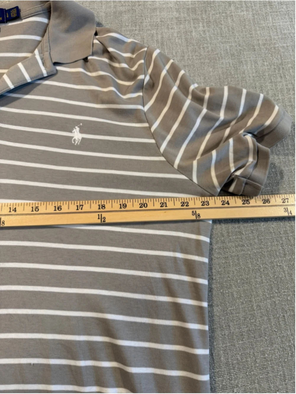 Men's Polo Ralph Lauren Gray White Striped Classic Fit Polo Shirt L
